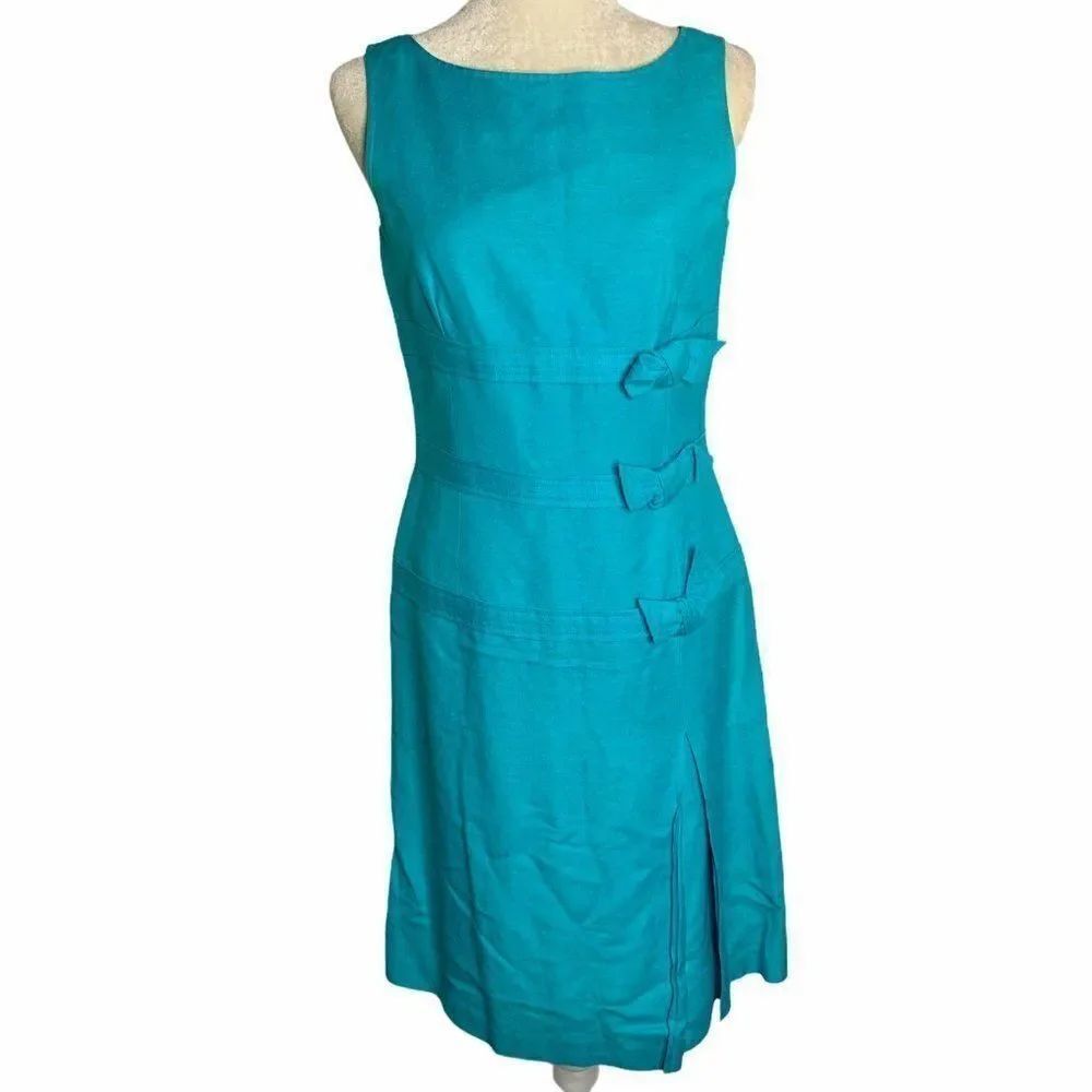 Donna Morgan Linen Blend Shift Dress 6 Blue Teal